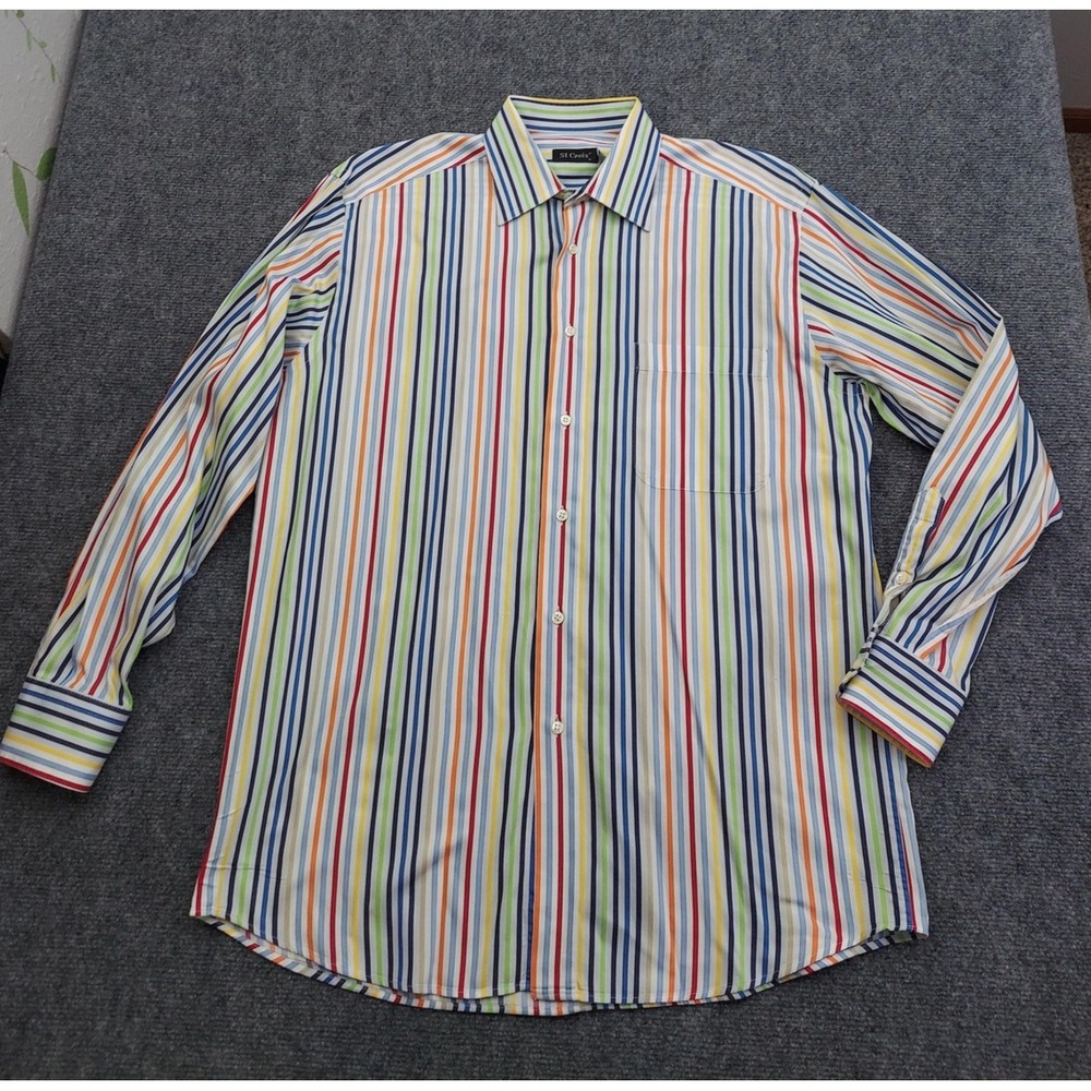 St. Croix Shirt‎ Mens Medium Multicolor Stripe Button Front Made in Italy Cotton